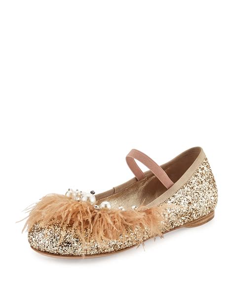 miu miu feather glitter ballet flats